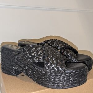 Beach by Matisse Black Braided Platform Sandals/Wedges, Size 8